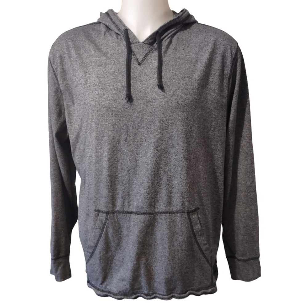 RuffHewn Hoodie Men's Size Large Pullover Kangaroo Pocket Charcoal Tie String #_